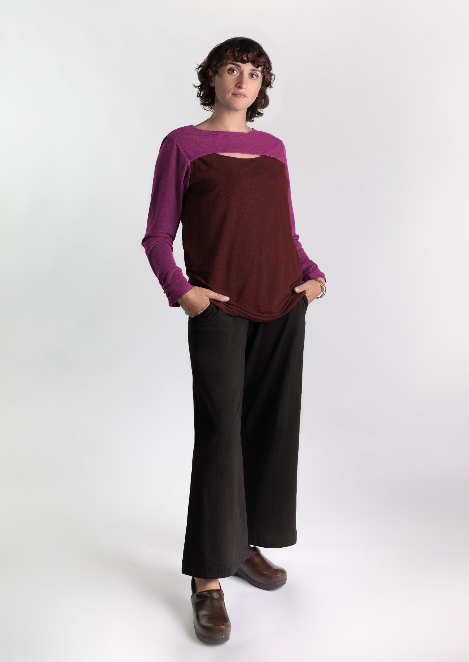 Fashionable woman in medically accessible adaptive clothing.
