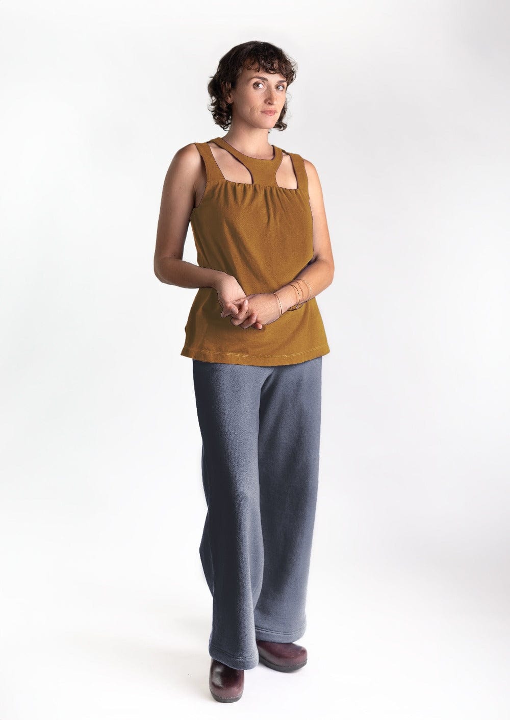 fashionable woman in a medically accessible adaptive wear tank top