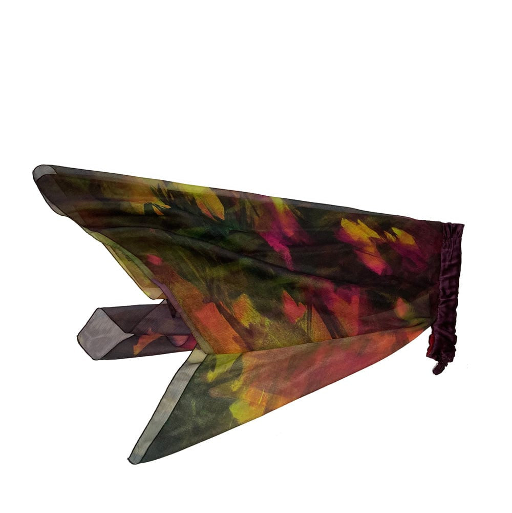 bohemian inspired head covering silk with original artwork print for cancer treatment hair loss