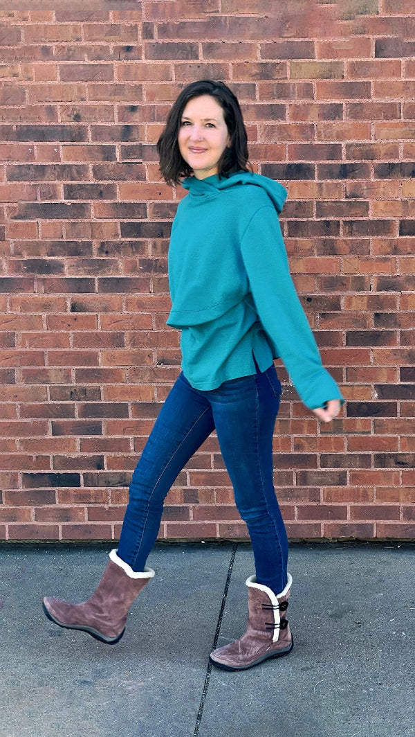 cancer patient wearing medically adaptive hoodie and tank top super cute and stylish