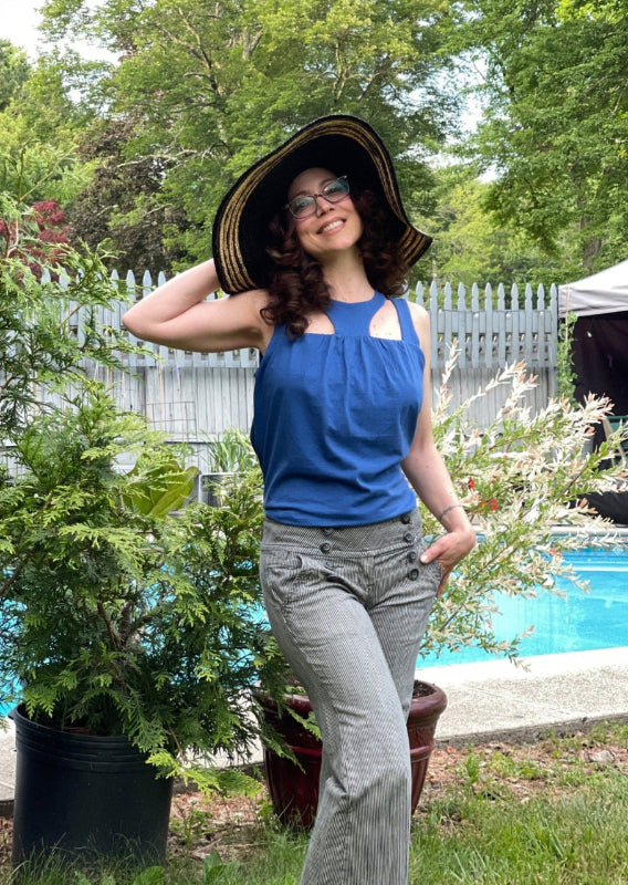 fashionable woman in a medically accessible adaptive wear tank top 