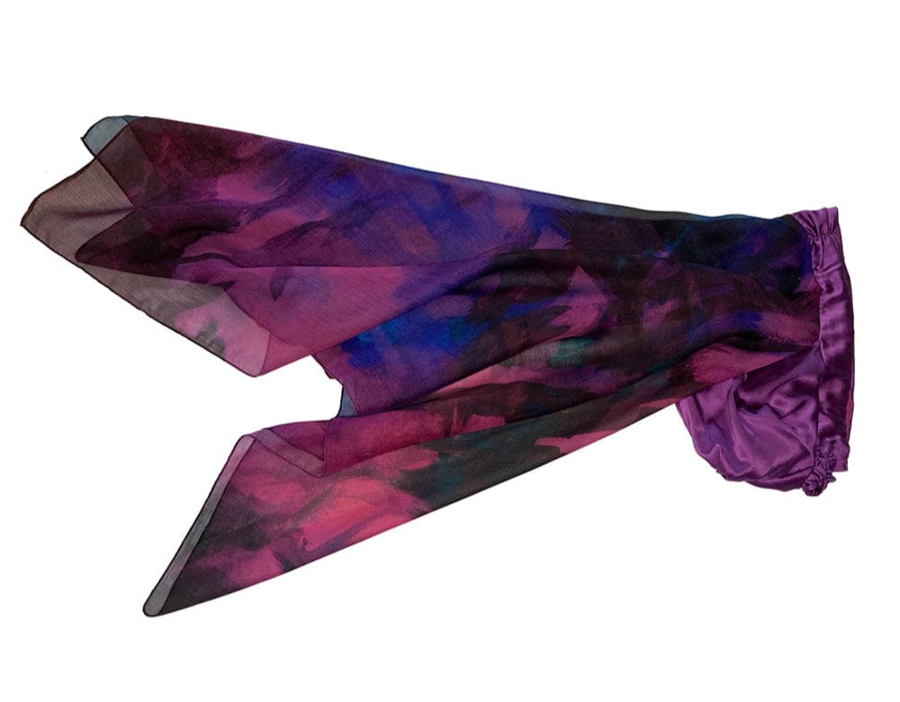 bohemian  inspired head covering silk with original artwork print  for cancer treatment hair loss