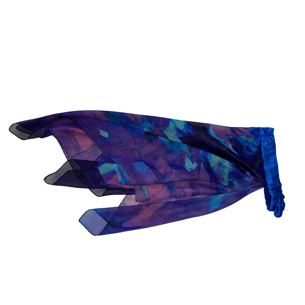 bohemian  inspired head covering silk with original artwork print  for cancer treatment hair loss