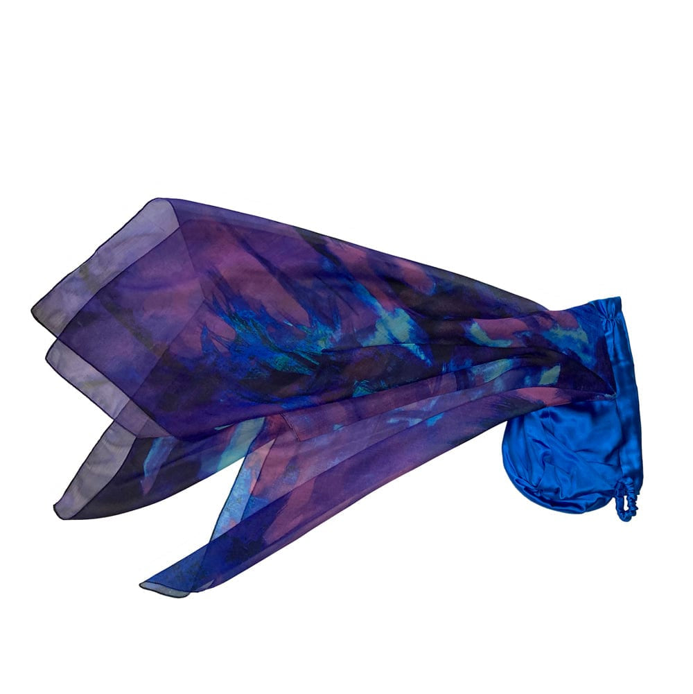 Sapphire Deluxe headscarf flat bohemian  inspired head covering silk with original artwork print  for cancer treatment hair loss